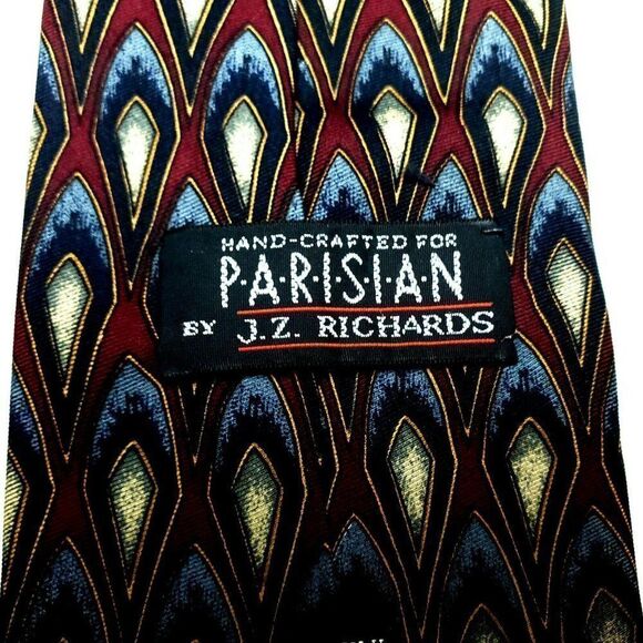 JZ Richards‎ Parisian Silk Tie Dark Red Geometric W - Picture 3 of 7